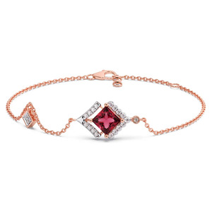 <b>Red</b> Geometric Diamond <b>Bracelet</b> with Rose Gold Chain and Modern Square Center Design - Product Image 1