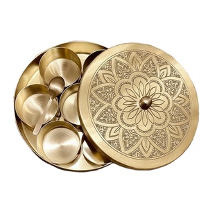 Engraved Brass Spice <b>Box</b> <b>with</b> <b>Lid</b> and Spoon Premium Round <b>Storage</b> <b>Box</b> Kitchen <b>Storage</b> Container - Product Image 1