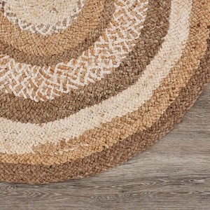 <b>Round</b> <b>Jute</b> Area <b>Rug</b> Medallion Pattern Braided Modern Style Non Slip Backing for Dining Room Low Pile Spot Clean - Product Image 6