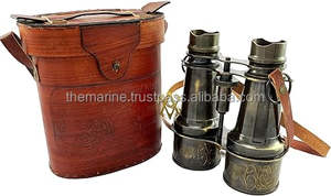 Antique Brass Finish Binocular Spyglass with Leather Case Royal <b>Navy</b> Inspired Decorative Metal Telescope - Product Image 2