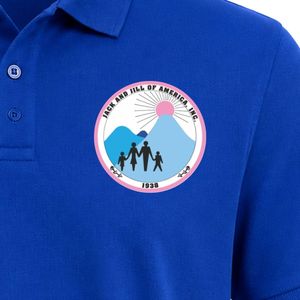 Royal <b>Blue</b> Short Sleeve <b>Polo</b> Tee with Jack & Jill Crest Patch Embroidered on Chest Plain Back Classic Button Placket Casual - Product Image 3