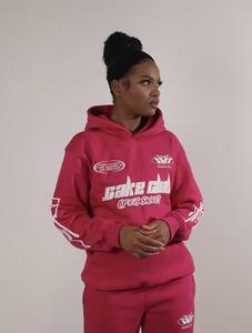 ชุดวอร์มผู้หญิงสีชมพูแบบกำหนดเอง เสื้อฮู้ดพิมพ์ลาย กางเกงจ็อกเกอร์ ผ้าโพลีเอสเตอร์/สแปนเด็กซ์ กำมะหยี่ยืดหยุ่น - Product Image 2