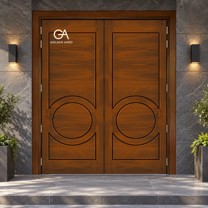 Puerta Doble Exterior de Madera Sólida GA-41L, Diseño Escandinavo con Ranuras Circulares para Villa, Alta Calidad - Product Image 5