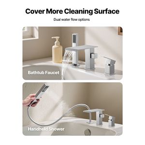 Deck Mount Roman Tub Faucet 3-Hole Waterfall Bathtub <b>Set</b> with 1-Handle <b>Shower</b> Head <b>Bath</b> & <b>Shower</b> Faucets - Product Image 6