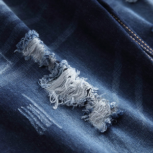 Pantalones Cortos de Mezclilla para Hombre 2026, Azul Oscuro, Desgastados, Cintura Media, Cierre de Botones, Estilo Casual, Color Sólido, Tejido de Algodón, para Venta en Línea - Product Image 4
