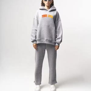 Ensemble de survêtement personnalisé 2 pièces pour femme, couleur unie, veste décontractée à capuche, pull à manches longues, ensemble deux pièces - Product Image 1