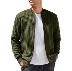 Men's Varsity Bomber Jacket Solid Color <b>Zipper</b> Closure Stand Casual Autumn Wear Regular Fit <b>Fleece</b> Lined Breathable Windproof - Product Image 3