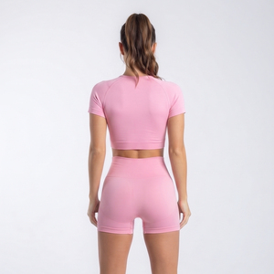 2 Piece Yoga <b>Shorts</b> Set Gym Workout <b>Short</b> Sleeve Crop Top High Waisted Fitness <b>Shorts</b> Spandex Polyester <b>Short</b> <b>Leggings</b> Top Set - Product Image 5