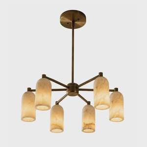 Plafonnier moderne en laiton avec abat-jour en marbre, design géométrique, luminaire d'intérieur, décoration de salon - Product Image 5