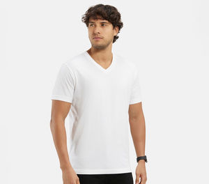 Camiseta de Cuello en V para Hombre, 100% Algodón, con Logotipo de Marca Personalizado, Impresión DTG, Diseño en Blanco, Transpirable y Ecológica - Product Image 3