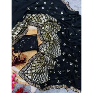 Sari ethnique de créateur avec de superbes broderies en zari et en feuille d'or - Product Image 4