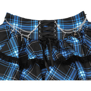 Women's <b>Mini</b> Tartan Gothic Skirt Tie Waist Lace Up Double Layered Ruffles Skirt Set with Metal Chains - Product Image 3