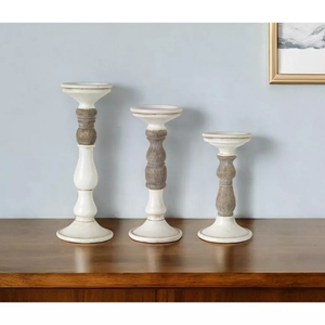 Classic design 2 tone wooden small medium <b>large</b> <b>candle</b> holder 3 pc set pillar <b>candle</b> holder customization options - Product Image 5