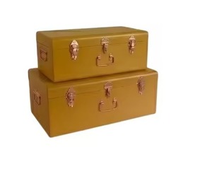Ensemble de 2 coffres de rangement rectangulaires en métal et velours, aux couleurs vives orange, violet, marron et vert, écologiques, modernes et luxueux, décoratifs - Product Image 3