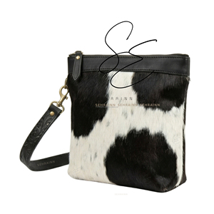 Sac bandoulière bohème en cuir avec fermeture éclair en cuir de vachette à poils, sac à main tendance pour usage quotidien, petit sac à main - Product Image 1