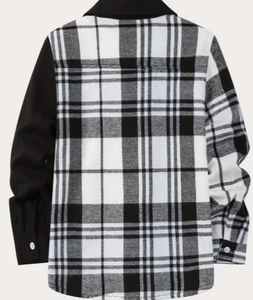 Men's Black <b>White</b> Plaid Long Sleeve Shirt Autumn Casual Wear Adult Size - Product Image 1