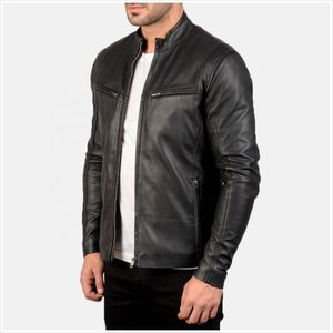 Veste en cuir de qualité supérieure pour hommes, fermeture éclair intégrale, poches latérales, vêtements d'extérieur d'hiver, imperméable et coupe-vent - Product Image 2