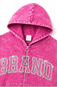 Hoodie Zippé Oversize en Coton Lavé Imprimé Sérigraphié avec Strass et Logo Personnalisé, Fabrication Usine, Vente en Gros, Streetwear - Product Image 5