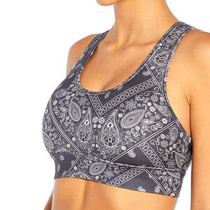 Women's Navy <b>Blue</b> Paisley Print Sports <b>Bra</b> Racerback Scoop Neck Medium Support Yoga Workout Wear - Product Image 3