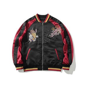 Chaqueta estilo hip hop con revestimiento de primavera, servicio OEM disponible, chaqueta Sukajan para hombre, chaqueta bomber de lona con patchwork. - Product Image 6