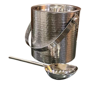 Cubo de hielo de acero inoxidable de la mejor calidad con tapa, acabado dorado martillado, mantiene el hielo congelado por más tiempo, ideal para fiestas y uso en bares domésticos, en oferta. - Product Image 5