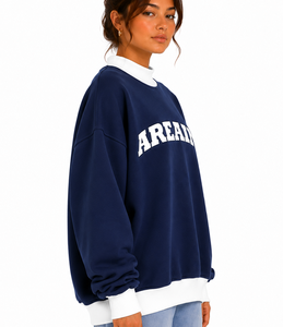 Sudadera Oversize de Cuello Alto para Mujer, Color Sólido, 100% Algodón, Transpirable, Ligera, con Logotipo Personalizado - Product Image 4