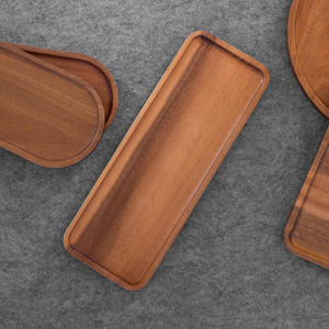 Juego de 3 bandejas de servir de madera de acacia, rectangulares, ovaladas y redondas, bandejas de almacenamiento de madera. - Product Image 1
