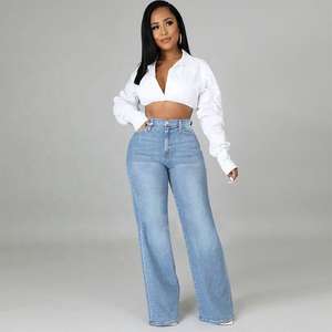 Jean en denim personnalisé pour femme, taille haute, à empiècements, non extensible, avec fermeture éclair avant et arrière, coupe évasée - Product Image 1