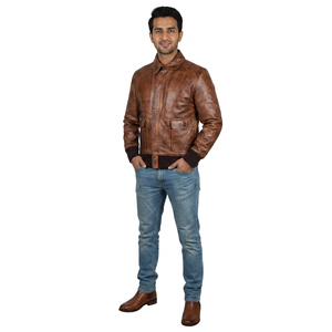 Low MOQ High Quality 100% Genuine <b>Leather</b> <b>Jacket</b> Custom Fashion Men Black Solid Breathable Vintage Style Autumn - Product Image 1