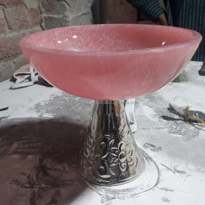 Cuenco para servir ensalada con diseño de remolino de resina blanca de lujo, cuencos de frutas ecológicos, vajilla sostenible con Base de Metal para negocios en casa - Product Image 4