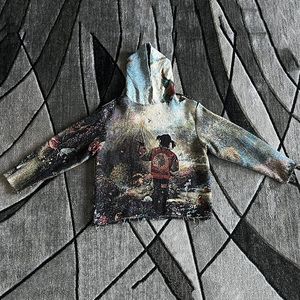 Sweat à capuche en molleton tricoté style tapisserie vintage, coupe régulière, motif dessin animé, streetwear respirant à manches longues pour homme, service OEM - Product Image 2