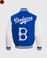 Veste universitaire Brooklyn pour homme, bleu et blanc, avec broderie de la lettre B, coupe classique, fermeture éclair sur le devant, style preppy, pour l'automne