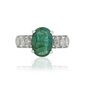 2.5 CT Natural Oval <b>Emerald</b> & Marquise Cut Diamond 925 Sterling <b>Silver</b> Stunning Fine <b>Ring</b> Jewelry For Women Party Wear - Product Image 1