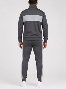 Ensemble de survêtement léger et écologique pour homme, gris foncé, avec blocs de couleur, veste zippée intégrale et pantalon, idéal pour l'hiver, avec poches latérales - Product Image 2