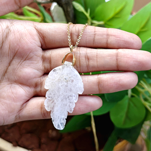 White crystal quartz leaf carving <b>with</b> green cz pendant necklace 18k gold plated <b>cable</b> link chain For wholesale women jewelry - Product Image 4