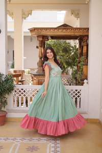 Robe Anarkali / Salwar Suit / Ensemble Kurti en coton 100% pur, manches fantaisie, longueur au sol, style moderne, magnifique, à vendre - Product Image 5