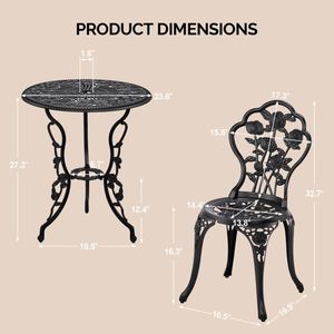 Set Bistrot da Esterno in Alluminio Pressofuso per Tutte le Stagioni, 3 Pezzi, con Tavolo e Sedie Rose per Patio, Giardino, Cortile 2 - Product Image 6