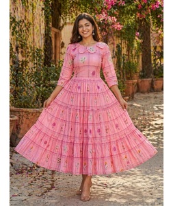 Latest Summer Collection Muslin <b>Silk</b> with Gingham Print Flair Readymade Kurti for Daily and Office Casual Wear for Women Trendy - Product Image 1