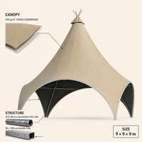 Tente de glamping BOTEEN Factory avec membrane 950G, structure en acier 76-88mm, tuyau 80x100, paroi PVC 0.8mm, doublure AluCotton 240g, tissu élastique, idéale pour les centres de villégiature