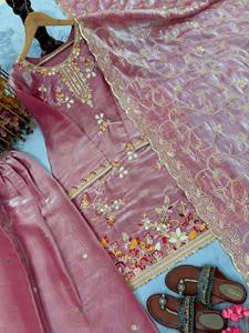 Nouvelle tenue Sharara indienne et pakistanaise de créateur pour les fêtes, en soie Pur Fendy, broderie lourde, séchage rapide, extensible, TENNECY - Product Image 5