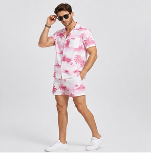 Chemises de plage hawaïennes personnalisées pour hommes, imprimées de motifs floraux, à manches courtes, boutonnées, vêtements de plage décontractés pour les vacances tropicales, vente en gros - Product Image 1