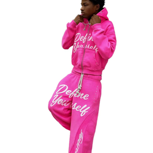 Breathable Winter Solid 2-piece Workout <b>Tracksuit</b> | Durable High Quality Midweight Cotton Unisex Sportswear Set For Running - Product Image 1