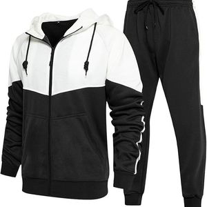 Color Block Solid Men Tracksuit Set Zip up Hoodie and <b>Jogger</b> Pants Breathable Casual Sportswear Winter Front Logo - Product Image 1