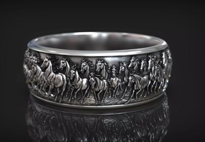 Anillo de Plata de Ley 925 de Lujo con Diseño de Caballo Corriendo, Anillo Ancho con Detalle de Animal Tallado, Joyería de Moda para Hombre y Mujer - Product Image 4