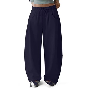 กางเกงวอร์มขายาวสีเทาแบบสั่งทำพิเศษสำหรับผู้หญิง ทรงหลวมแบบบอลลูน เอวปรับได้ด้วยเชือกผูก กางเกงลำลองสไตล์ Athleisure สำหรับพักผ่อน ผู้จำหน่าย - Product Image 6