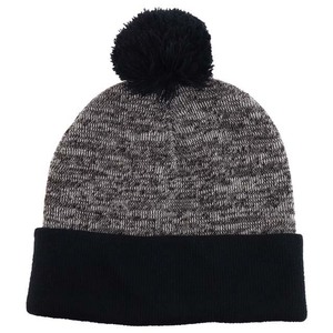 Gorro de Punto Unisex con Pompón, Color Negro Gris Jaspeado, Gorro de Invierno Informal para Adultos, Talla 56-58 cm, Tejido a Máquina, Acrílico - Product Image 6