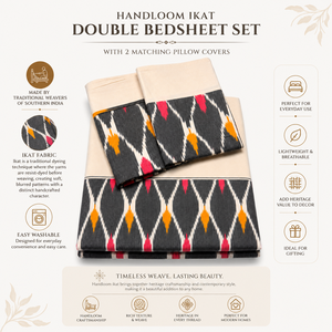 Sábana de Cama Doble 100% Algodón Tejida a Mano con Hilo Teñido Ikat Geométrico de Calidad 200 Hilos, Ecológica, Moderna, Colcha Tejida, Textil para el Hogar - Product Image 5