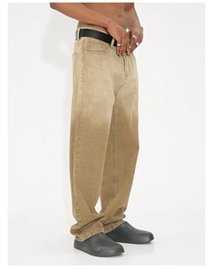 Jean baggy en denim délavé ultra large pour homme, bleu clair, coupe droite, en coton lavé, streetwear épais, grandes tailles - Product Image 5