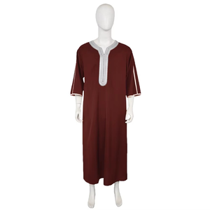 Wholesale Premium Cotton Stand Collar Modest <b>Men's</b> Loose Fit <b>Thobe</b> Islamic Eid Plus Size Floor Length Short Sleeve Quick Dry - Product Image 4