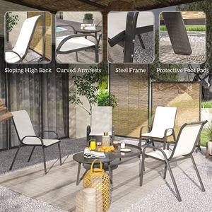 "4 <b>Stackable</b> Patio <b>Chairs</b> with High Back & Mesh Seat for Garden Lawn Beige <b>Outdoor</b> Dining" - Product Image 6